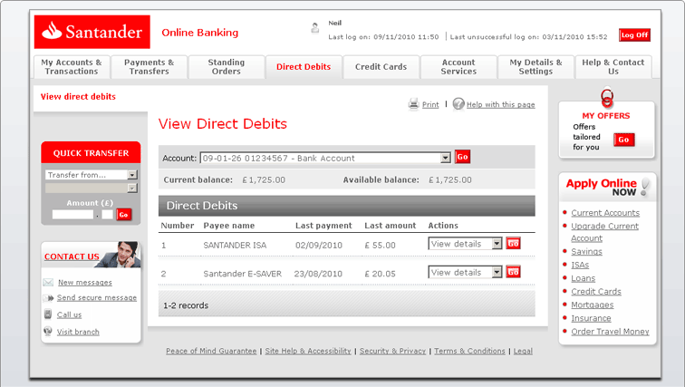 Santander Online Banking Demo