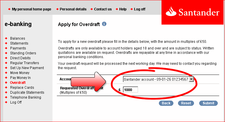 Santander store overdraft fees