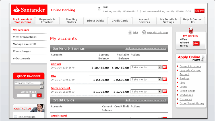 Santander Online Banking Demo