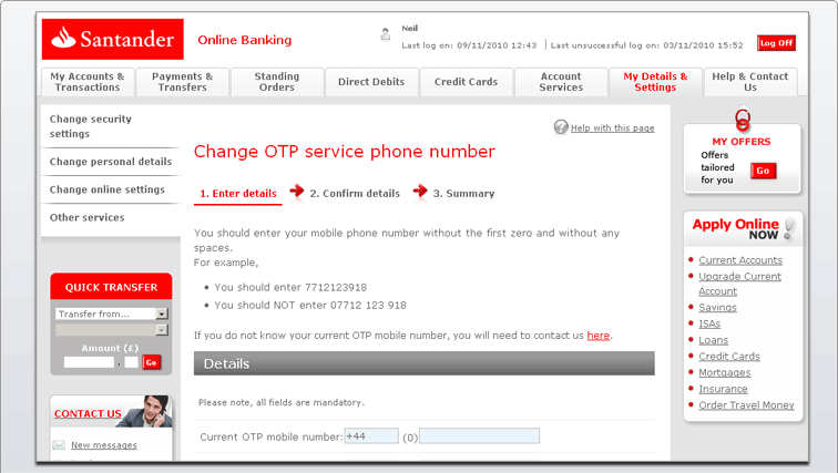 Santander Online Banking Demo