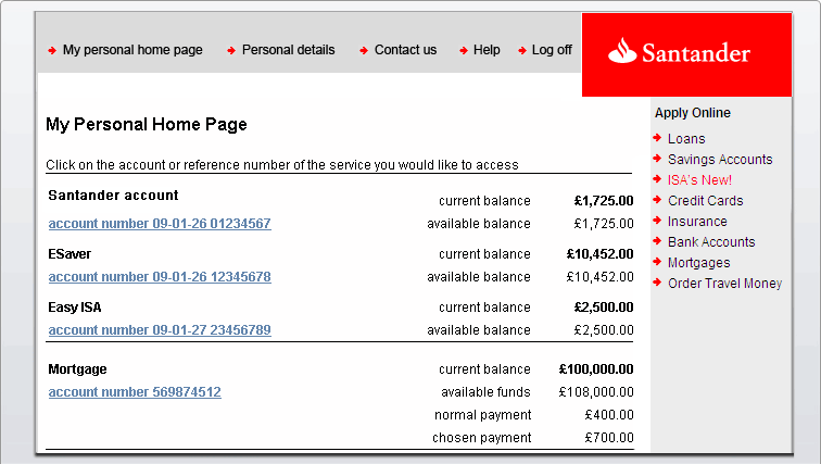 Santander Online Banking Demo