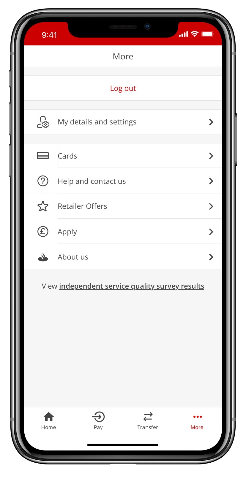 Screen of the ‘More’ menu