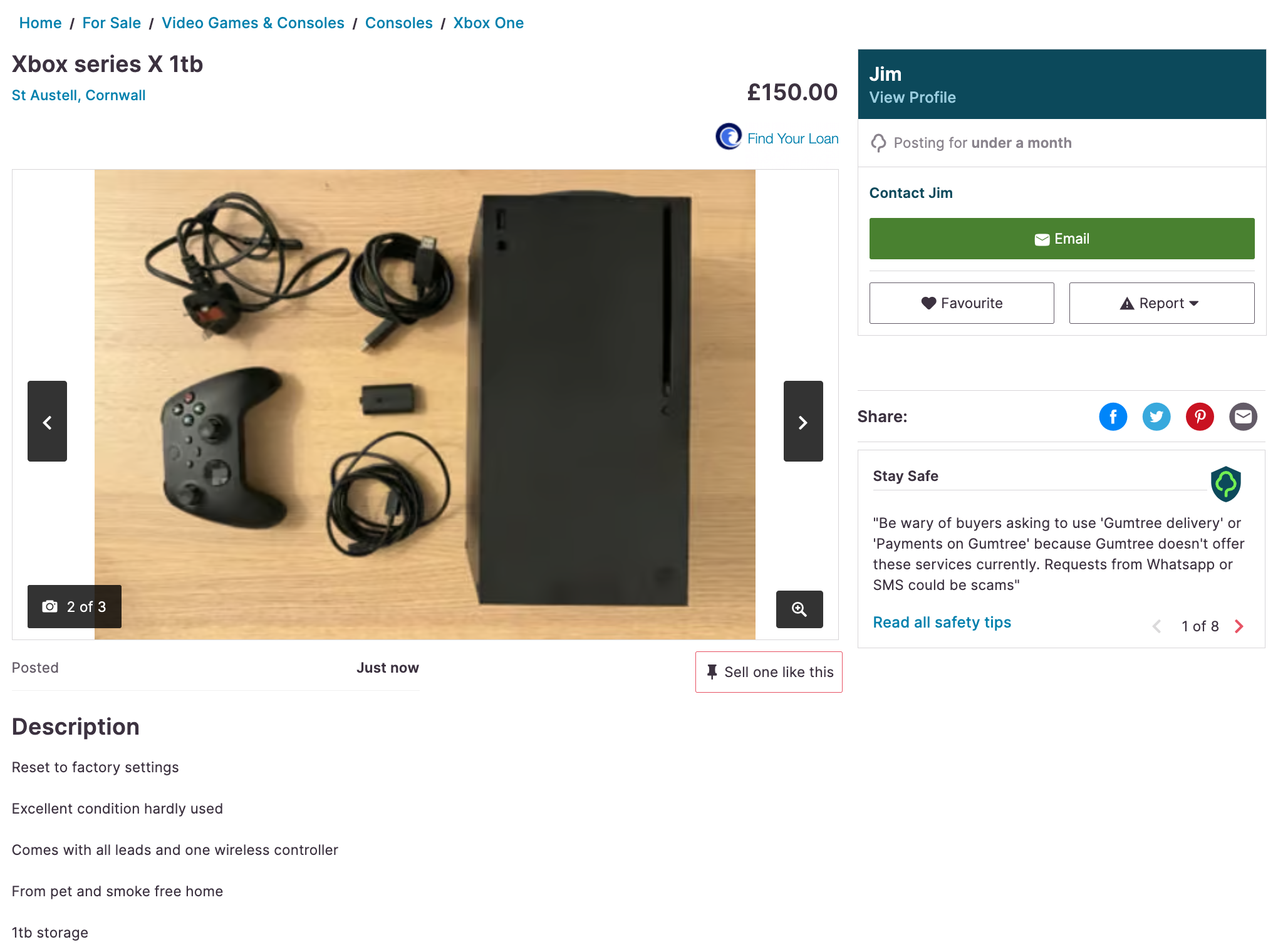 An example of a fake listing on Gumtree