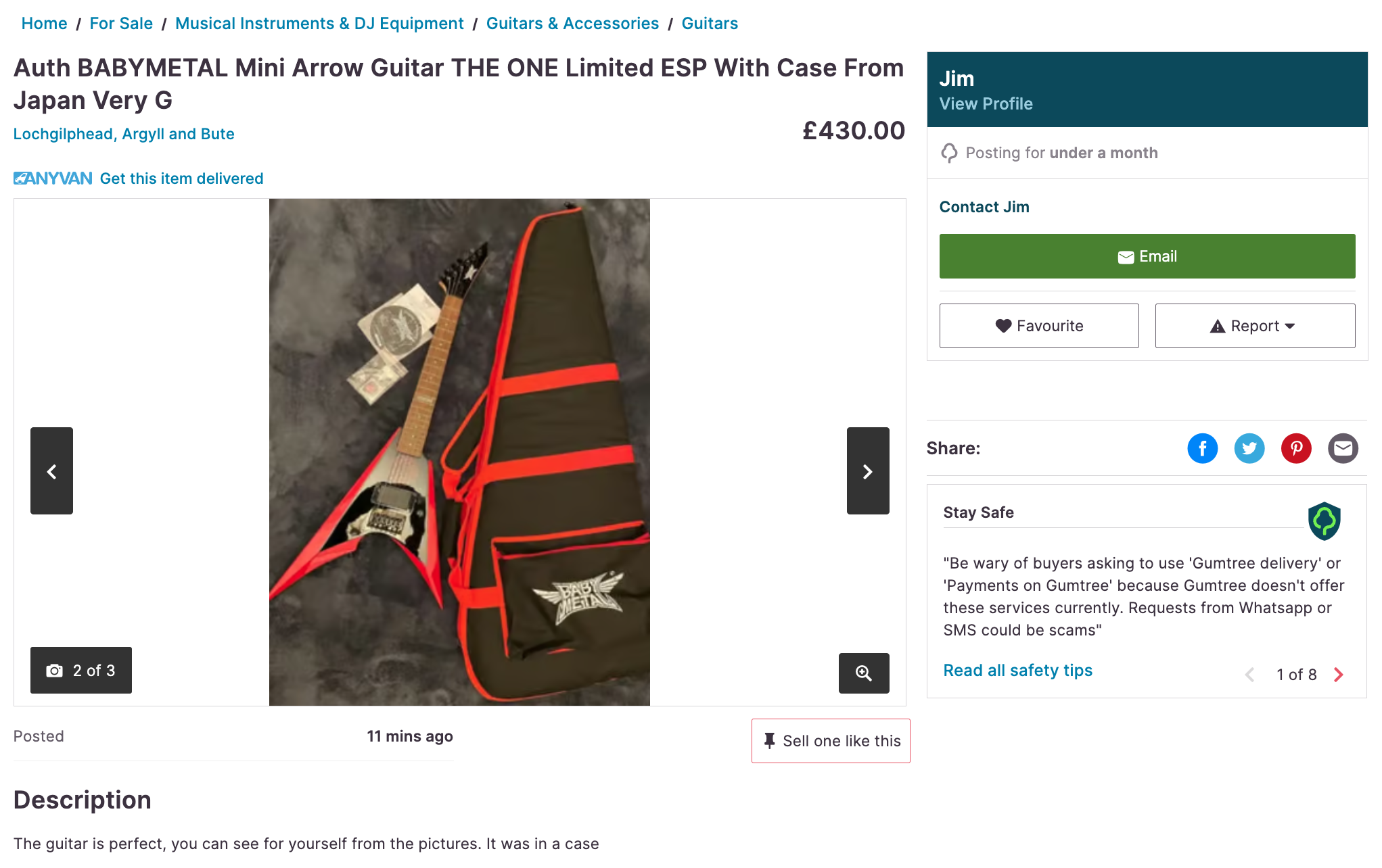 An example of a fake listing on Gumtree