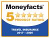 Moneyfacts 5-star product rating for Travel Insurance 2017 - 2026