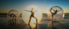 Image showing 3 girls inside a ball dancing on the beach