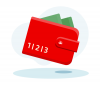A red wallet with 123 written on it. 