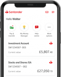 Santander app’s Investment homepage
