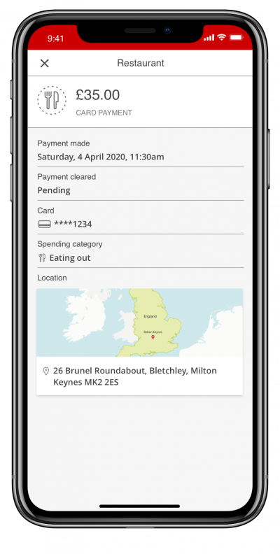 Santander transaction details in Mobile Banking app.
