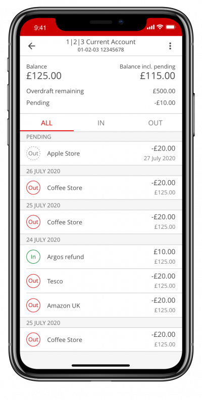 Santander current account in Mobile Banking app.