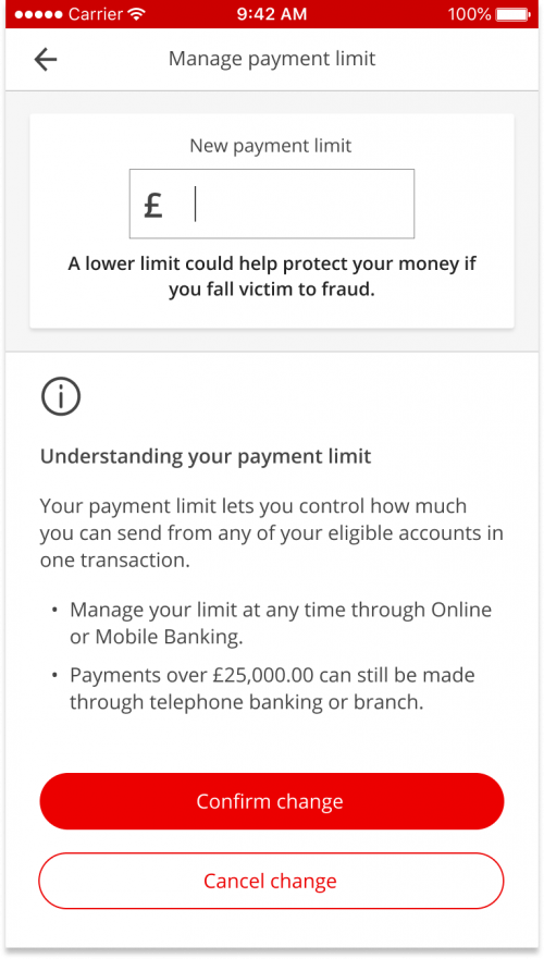 Manage payment limit Santander UK
