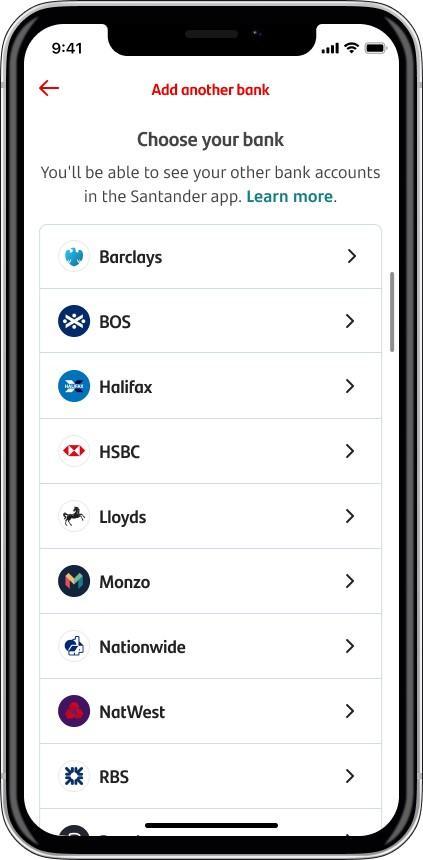 Add another bank screen