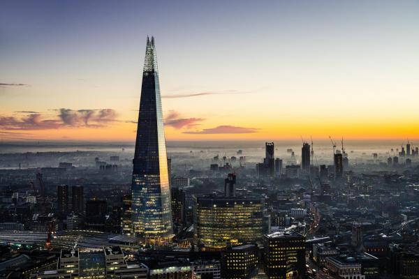 The Shard skyscraper in London. The tallest skyscraper in Europe with the height of 310 m, designed by architect Renzo Piano.