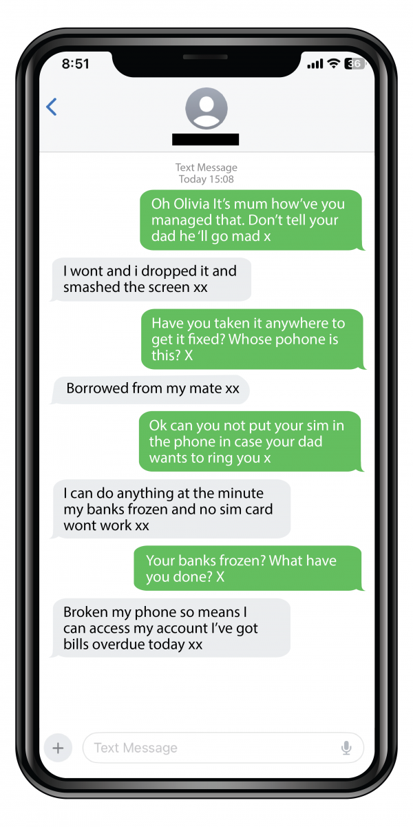 Whatsapp messages of impersonator sending you account details to send the money to. Don’t do it, it’s a scam. 