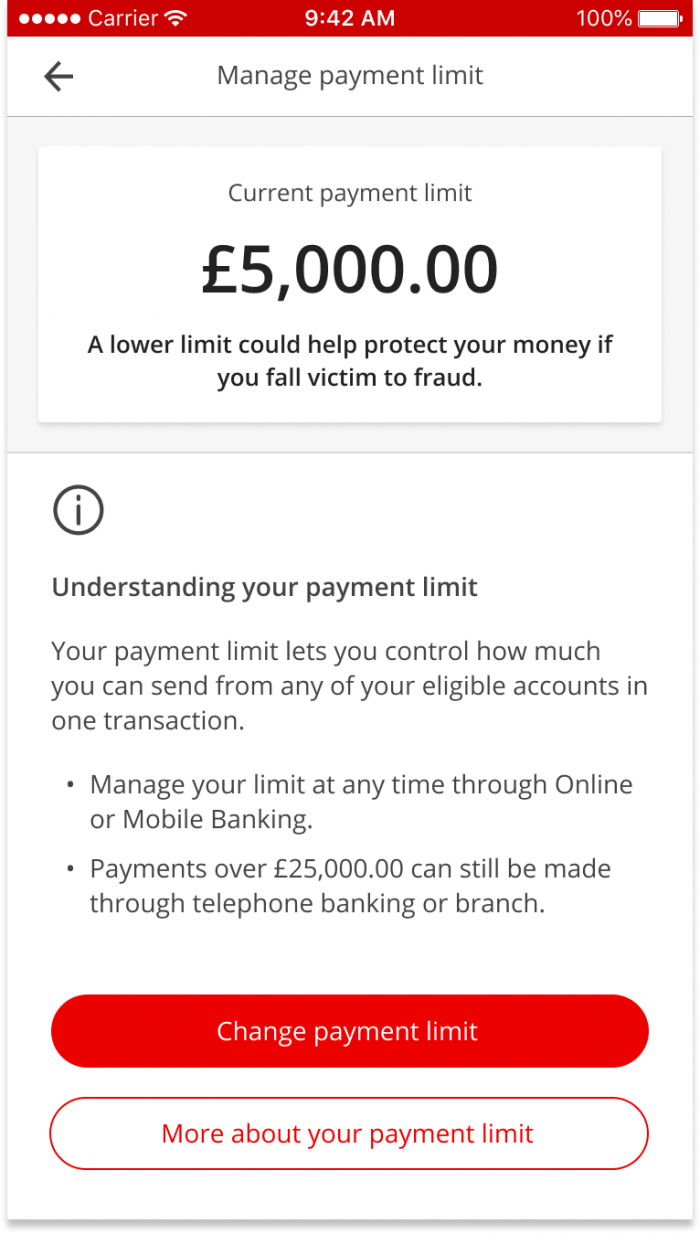 Manage payment limit Santander UK