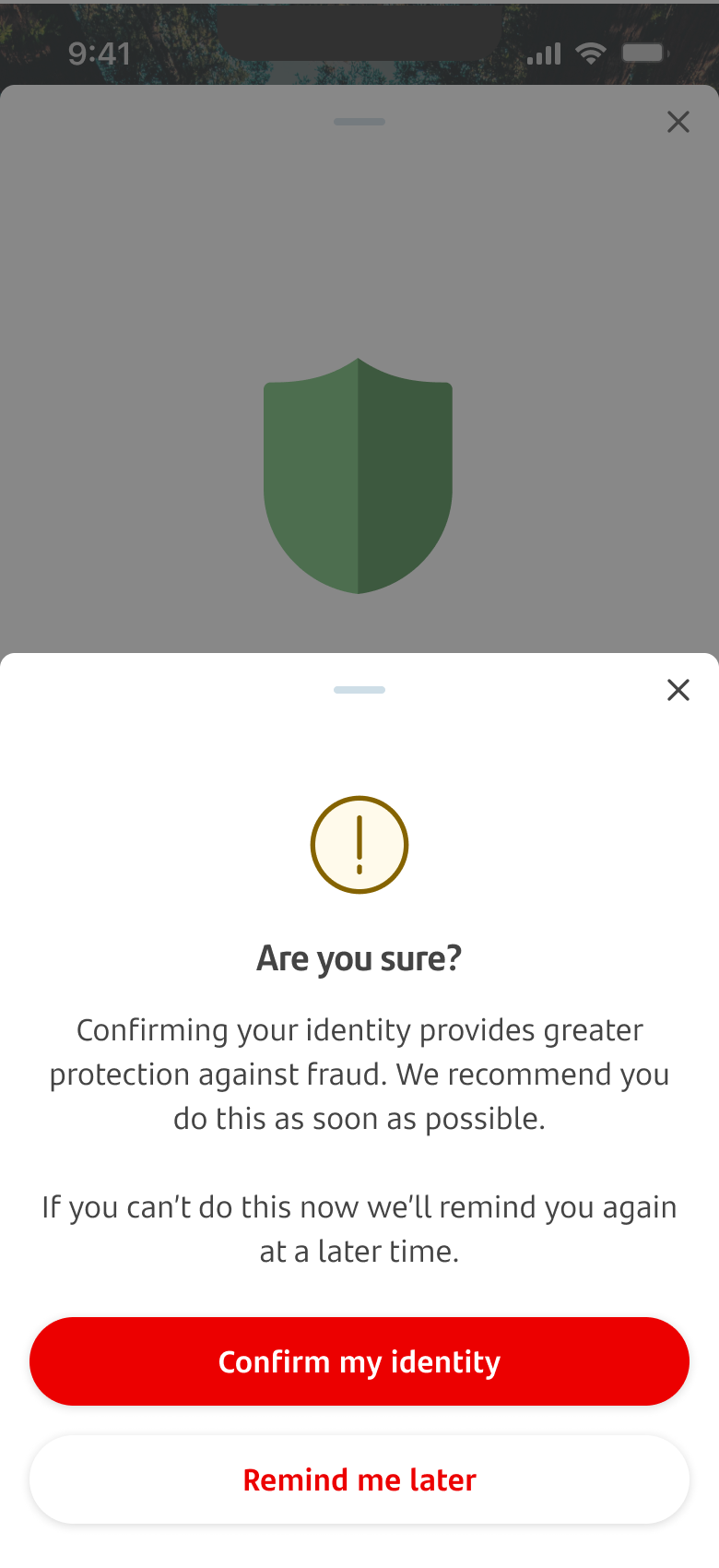 Identifying you screen asking the customer to confirm their ID.
