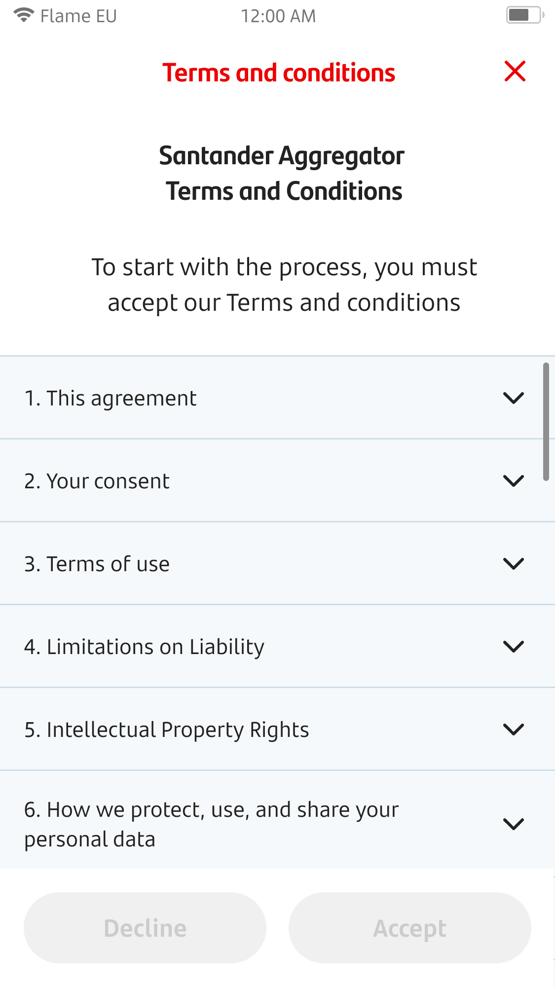 Terms and conditions for Santander Aggregator.