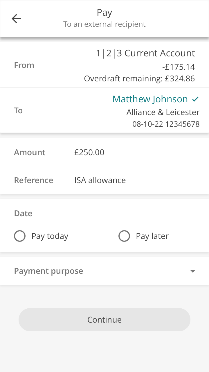 "Scenario 1: Full Match We’ll let you know if we’ve found a match for the details you’ve entered. You’ll see a tick by the account name, then you can choose to pay now or later."