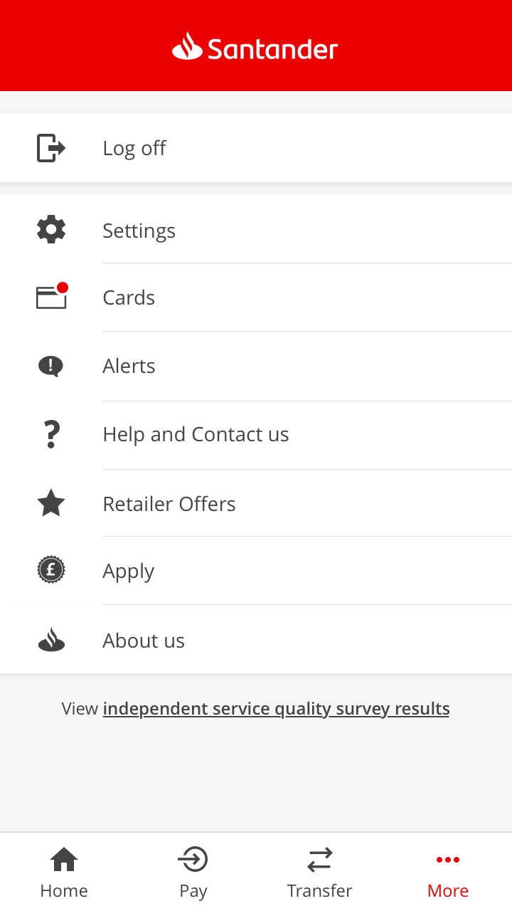 A screen of the 'More' menu with account options.