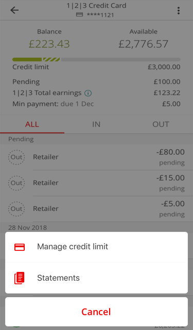 You can also access your credit card statements by tapping the three dots in the top right hand corner of this screen.
