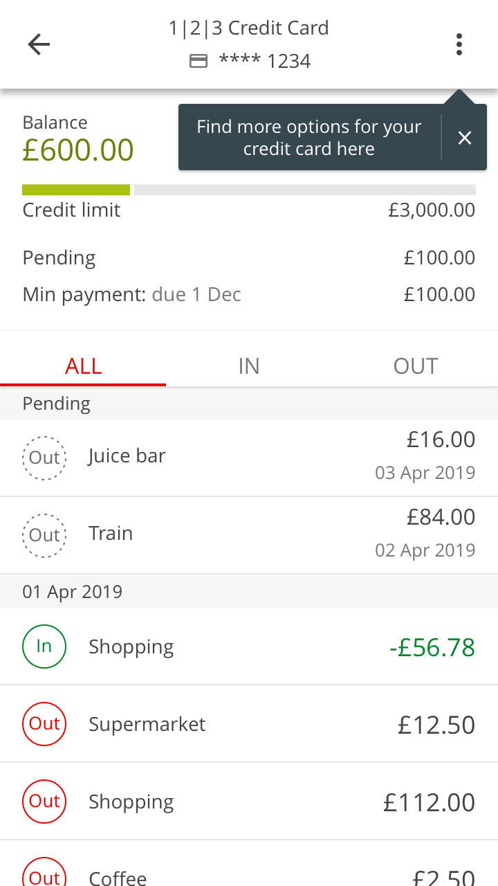 Now, you’ll need to click the 3 dots at the top right of your credit card screen.