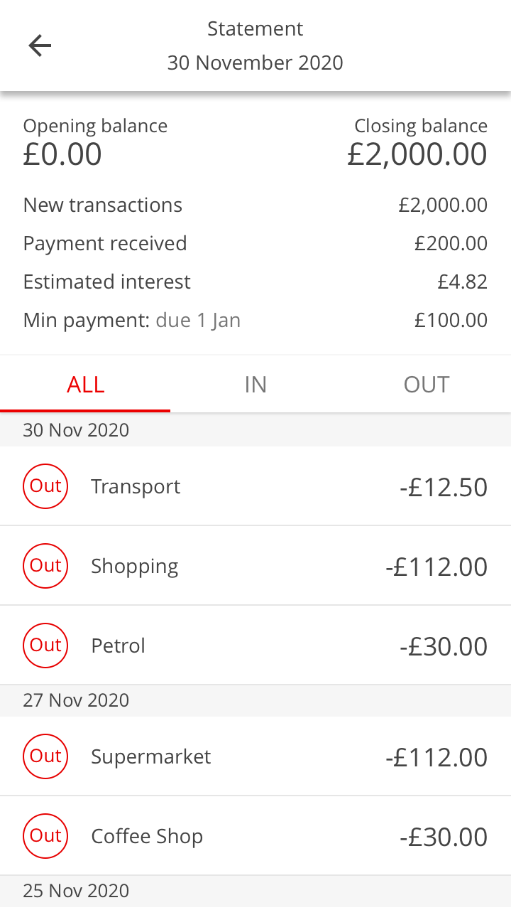 "The statement will show your transactions for that month. You can also see your: - Current balance - Minimum payment amount, and the date it needs to be paid by"