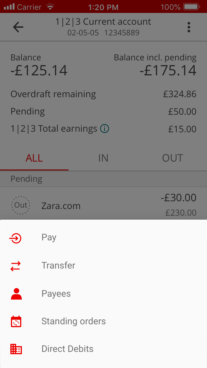 You can also find the option to make a payment from your account screen. Once you’re in the account you want to pay from, tap the three dots in the top right hand corner and then tap ‘Pay’.