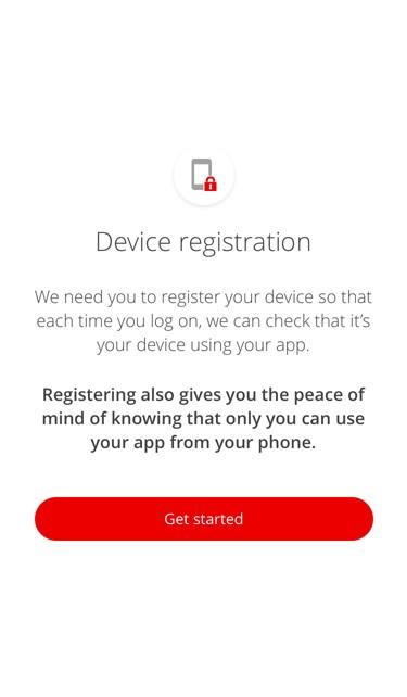 Mobile banking device registration intro screenshot