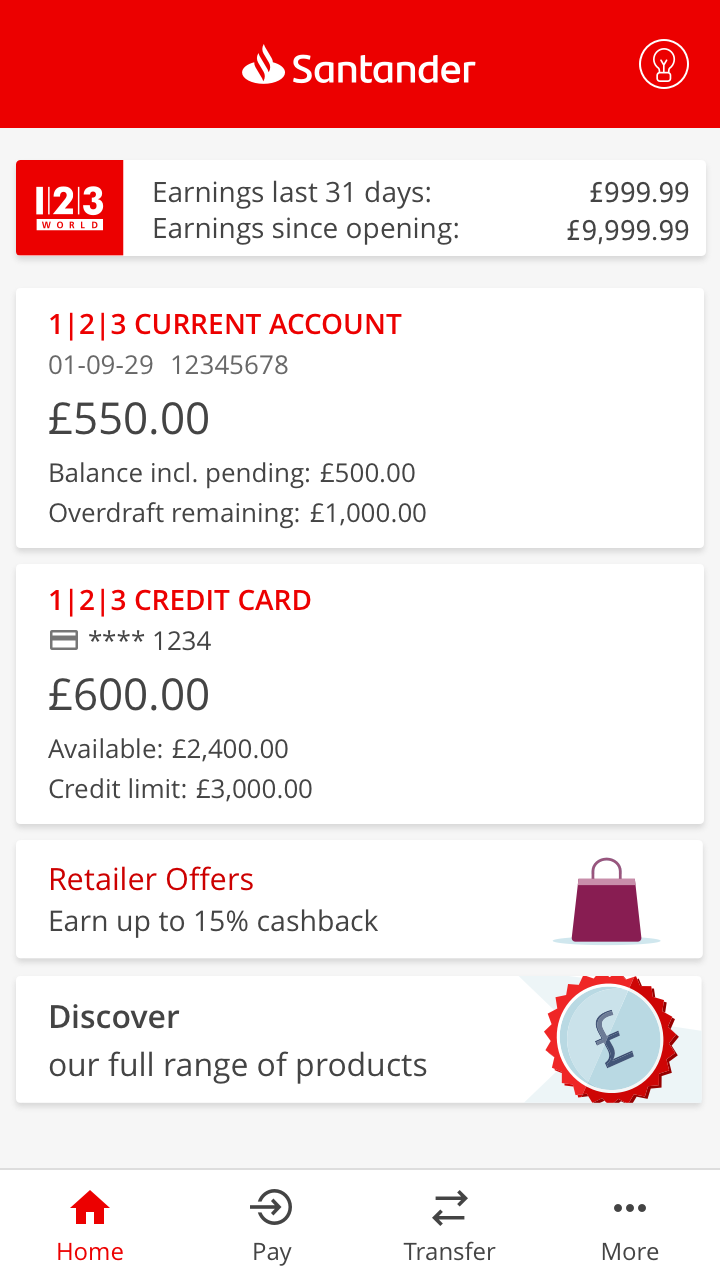 Mobile Banking home screen.