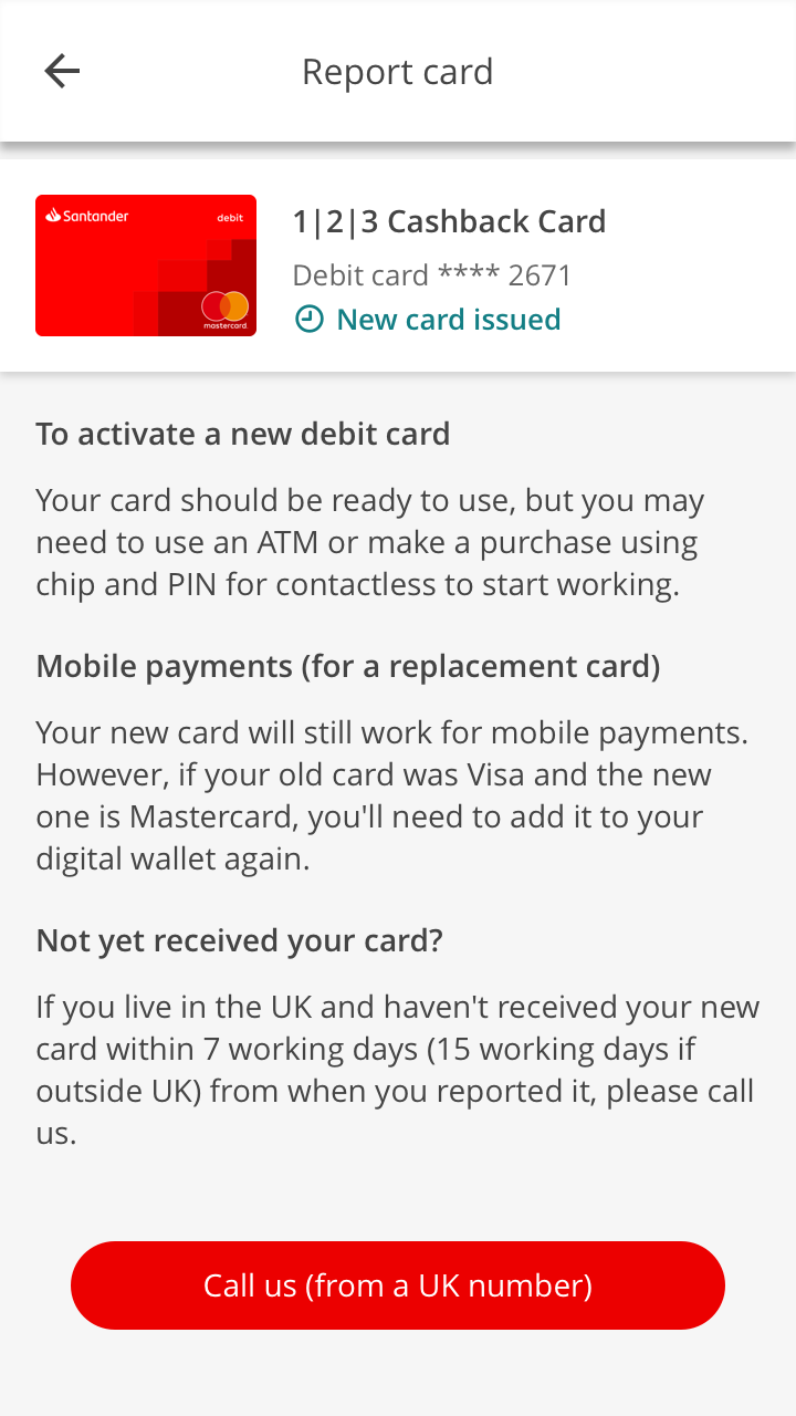 A screen in Mobile Banking with information about your newly issued card and what comes next