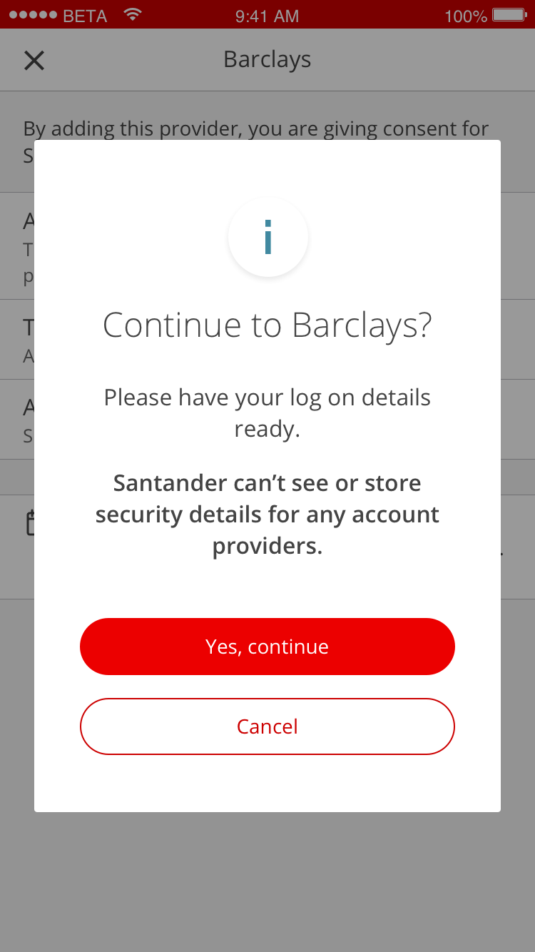A consent screen to link an account in Mobile Banking