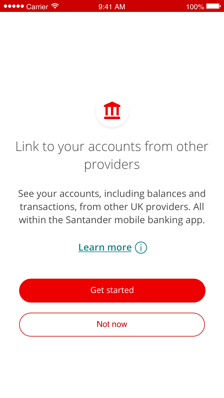 Screen in Mobile Banking to start linking your accounts from other providers