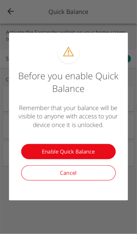 This step is for you to decide if you want to continue displaying the balance of your selected account in the home screen or not.