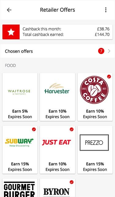 Next time you check Retailer Offers you’ll be able to continue choosing offers and see the cashback you’ve earned. You’ll need to select each offer to earn the cashback, there's no limit to the amount of offers you can select and you can check for new offers at any time.