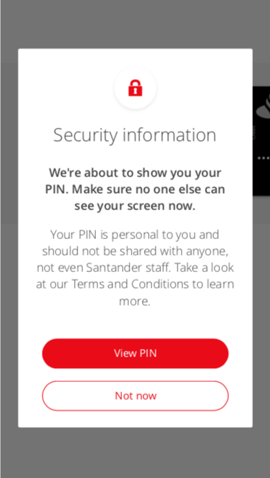 You’ll need to make sure no one is seeing your screen, as the information that will be displayed is sensitive and it could be misused by others. You can now decide if you want to proceed viewing the PIN for your card selected or not.