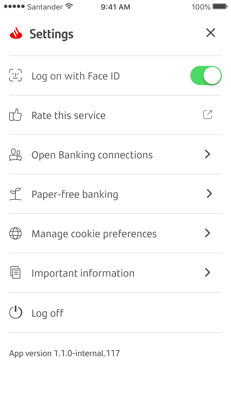 100.SE - Settings (1).png Screenshot of mobile banking more screen