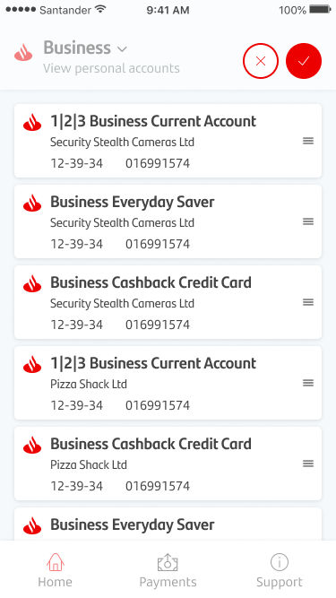 Sort accounts 2 The Business Banking mobile app sort accounts screen