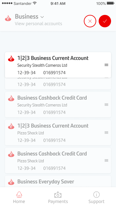 Sort accounts 2 The Business Banking mobile app rearrange your accounts order screen