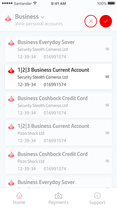 Sort accounts 3 The Business Banking mobile app sort accounts screen
