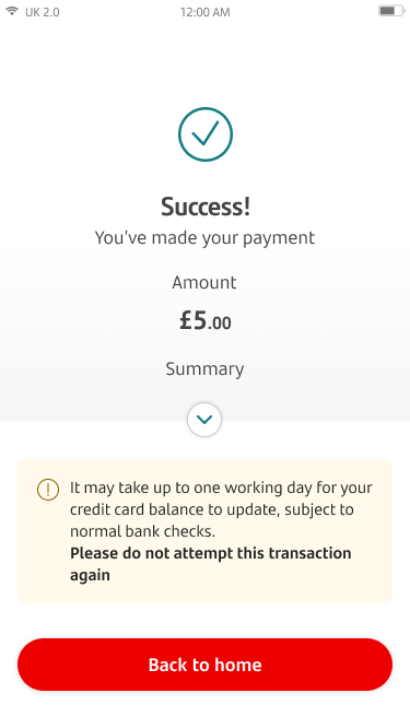 Payment successful screen