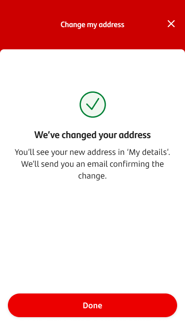 An example of a success message confirming the address has been changed.