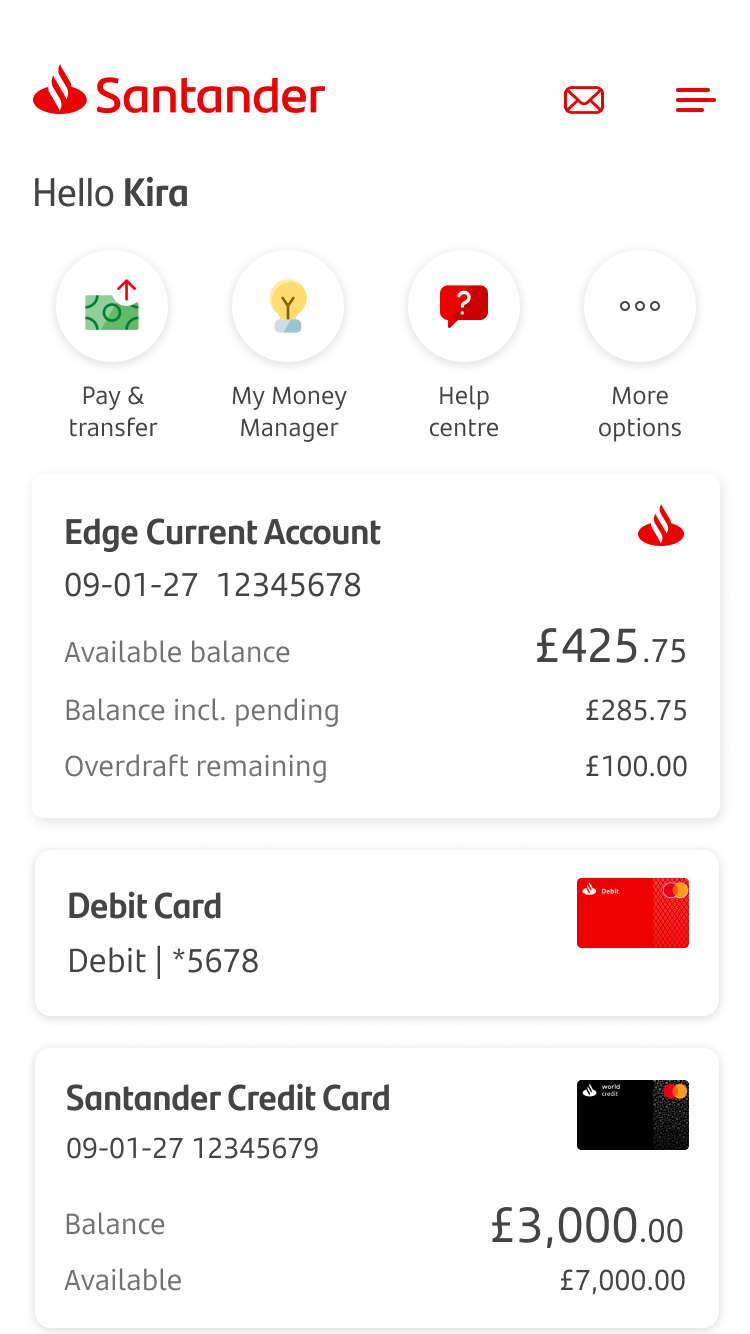 Account information screen 1.png Home page screen showing current and saving accounts.