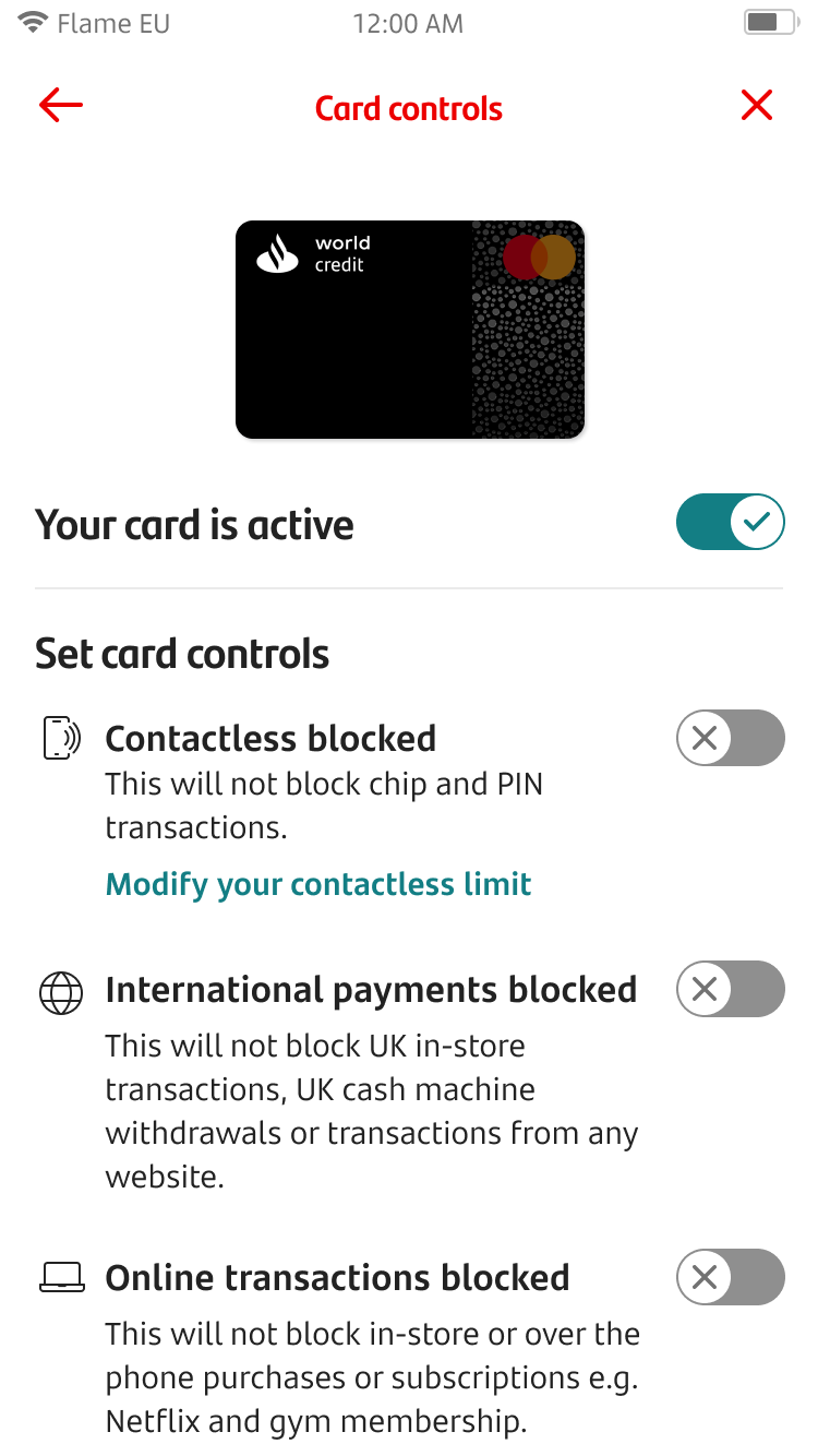 Card control screen 5.png Card controls screen with all card controls off.