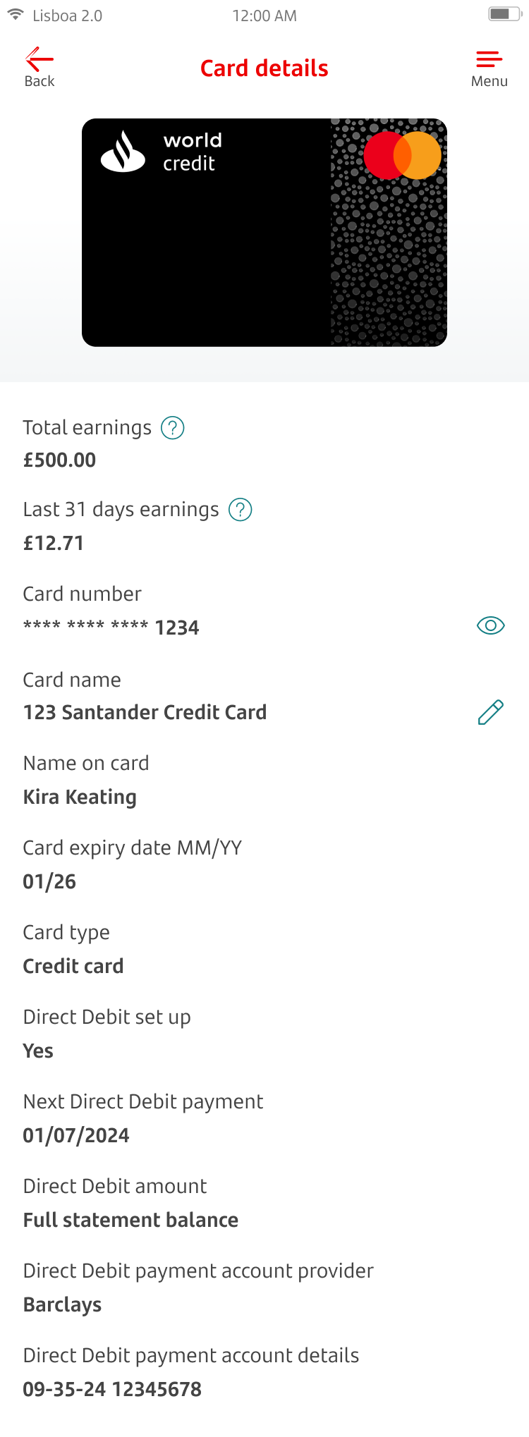 detail_credit Card_UK 3.png Account screen with transaction history