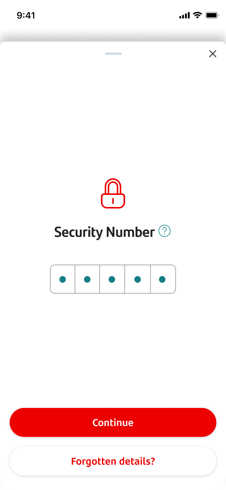 Security Number screen