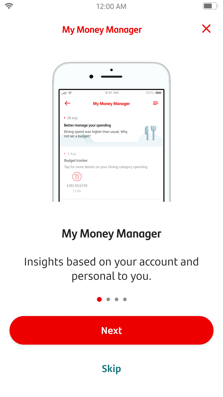 My Money Manager screen 2.png First demo screen for My Money Manager about your account insights