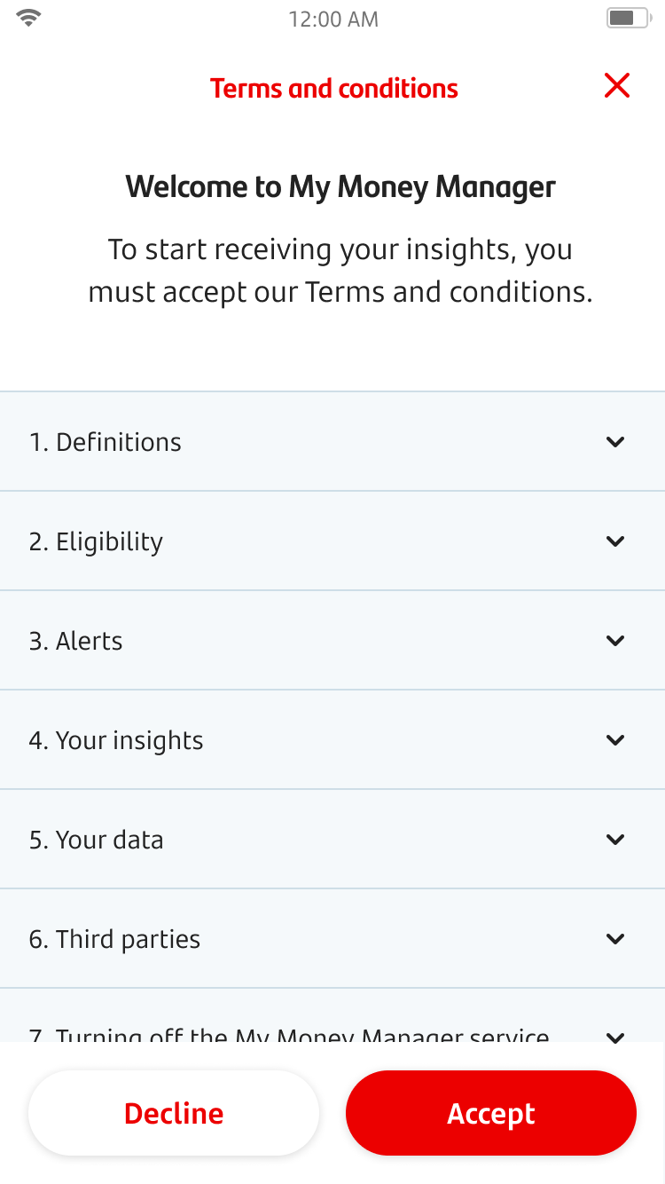 My Money Manager screen 6.png Terms and conditions screen for My Money Manager.