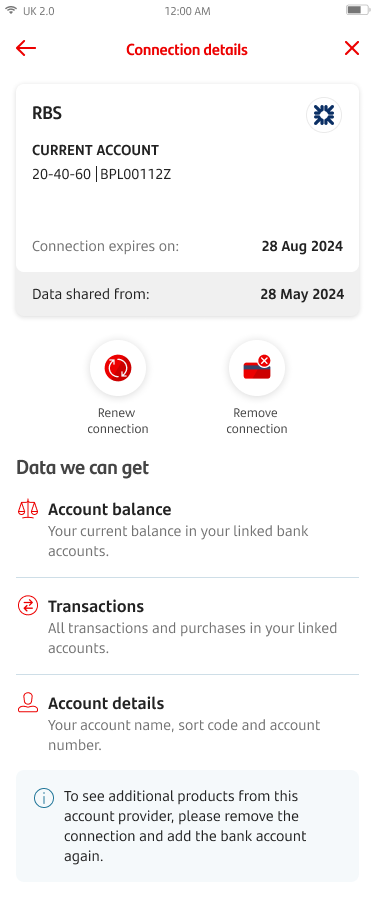 Open Banking Screen 14 A.png Connection details screen.