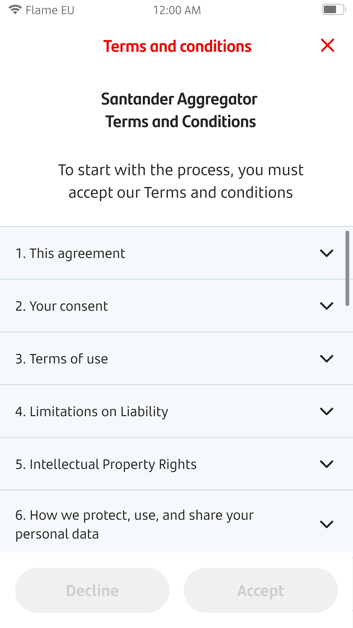 Open Banking Screen 5.png Terms and conditions for Santander Aggregator.