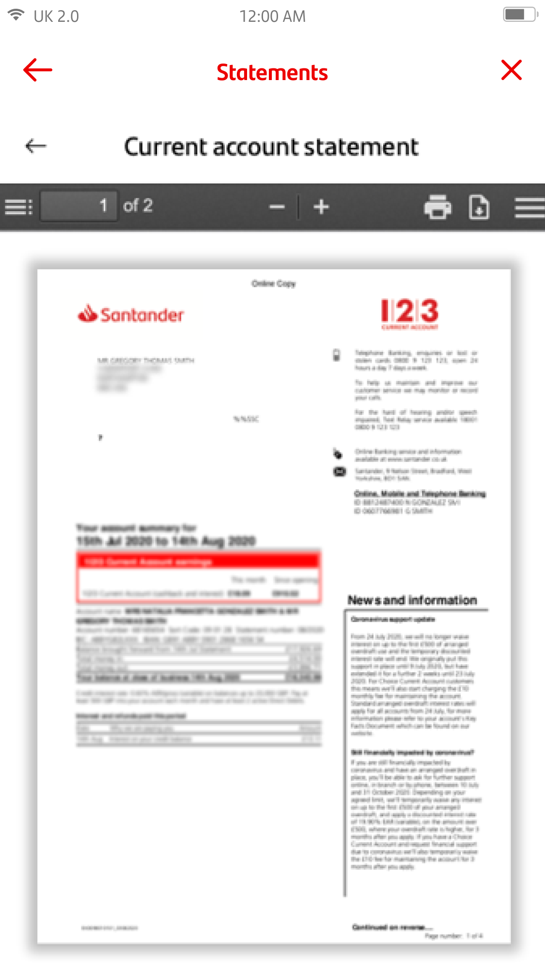 Paper free screen 4.png Preview screen of statement or document the customer wants to view.